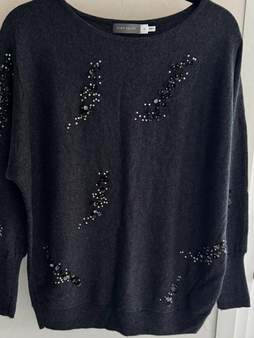 Mint Velvet Grey Sequin Batwing Jumper / Sweater - Size Medium